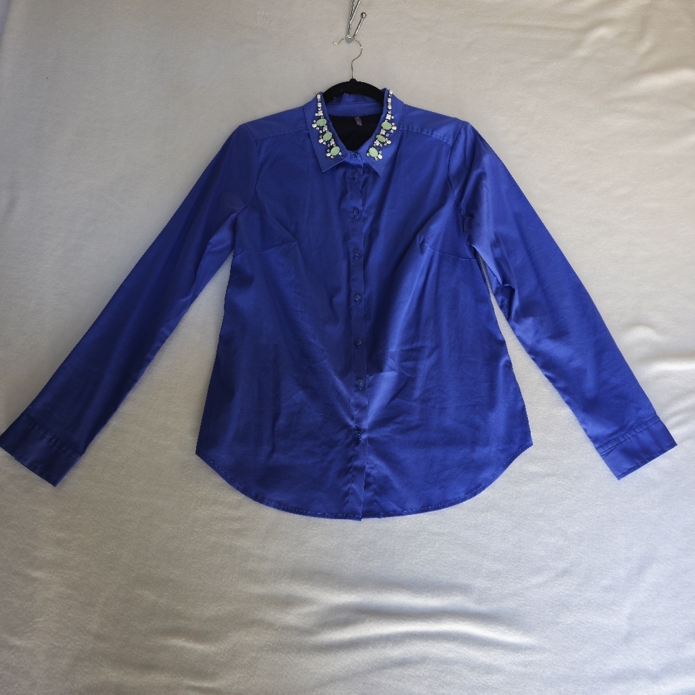 NOT YOUR DOUGHTERS JEANS  Embellished‎ Blue Button-Up Shirt SIZE M